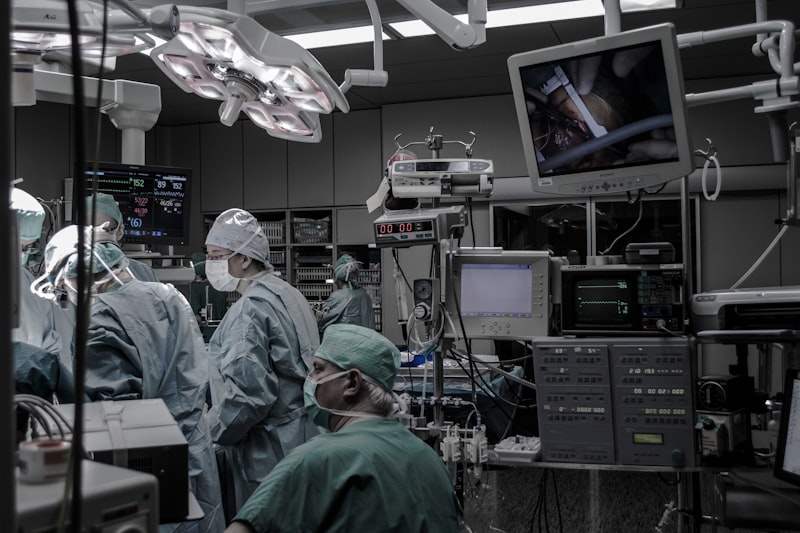 Surgical team operating in a hospital operating room